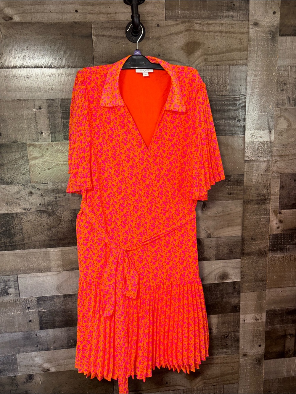 Alexis for Target Flutter Sleeve Pleated Wrap Dress Orange & Pink Plus Size 3X